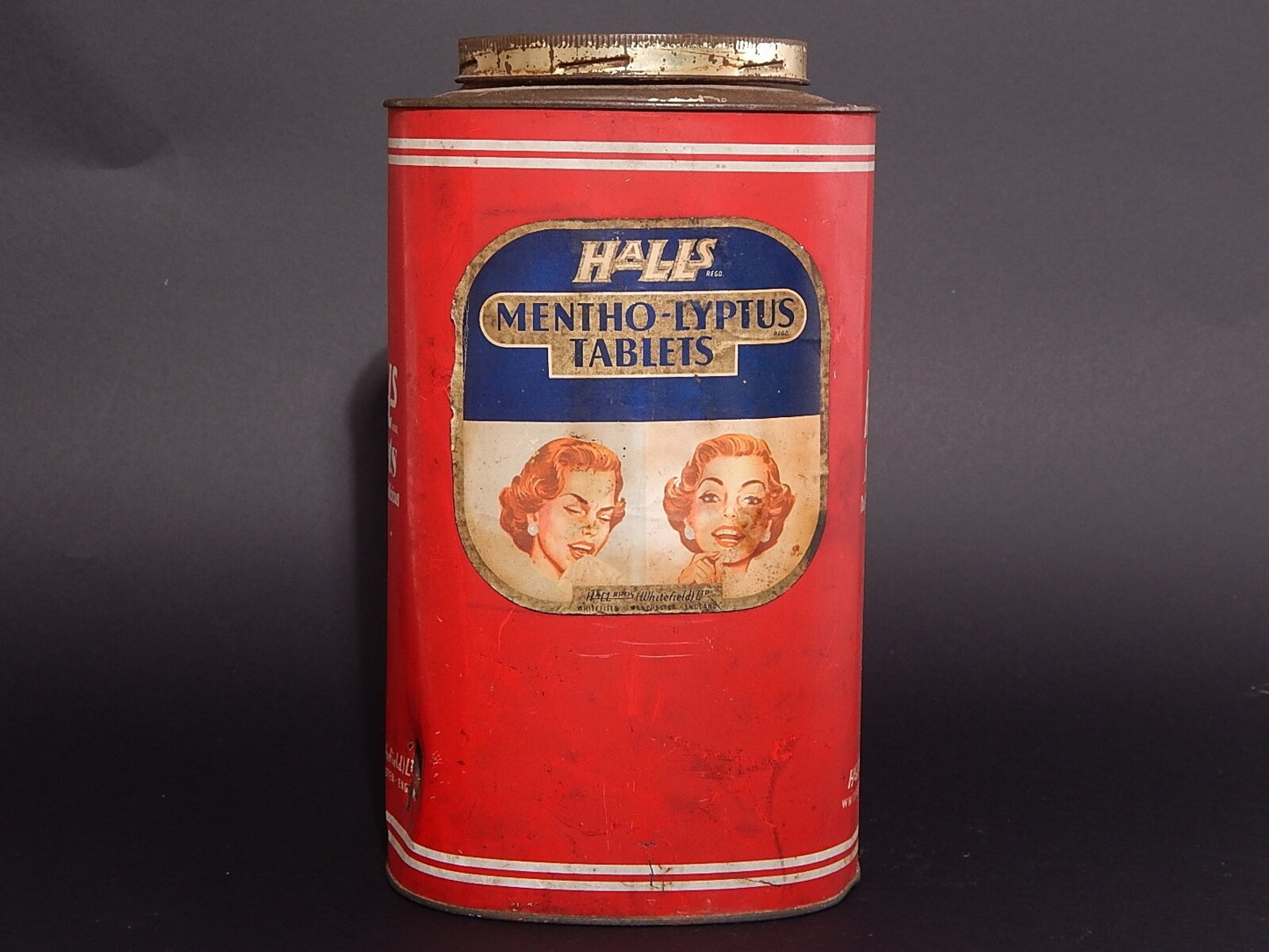 ANTICA RARA SCATOLA LATTA CARAMELLE HALLS MENTHO LYPTUS SWEET TABLETS