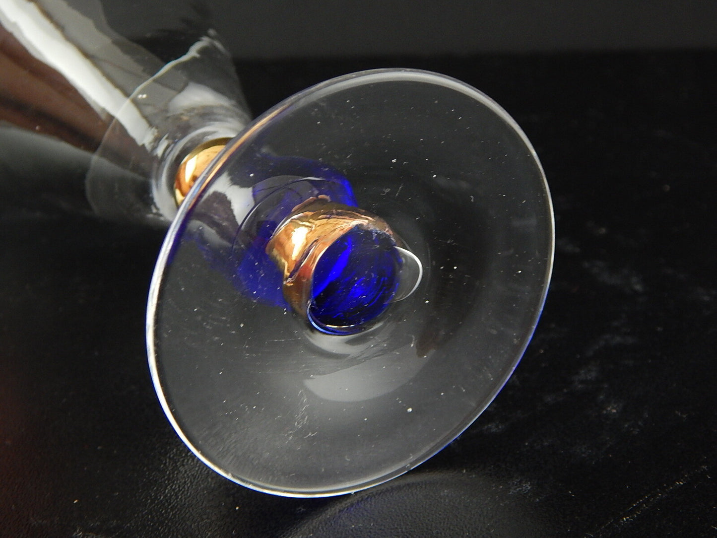 ANTICO ART DECO PREZIOSO CALICE VETRO SOFFIATO MURANO BLU COBALTO ORO