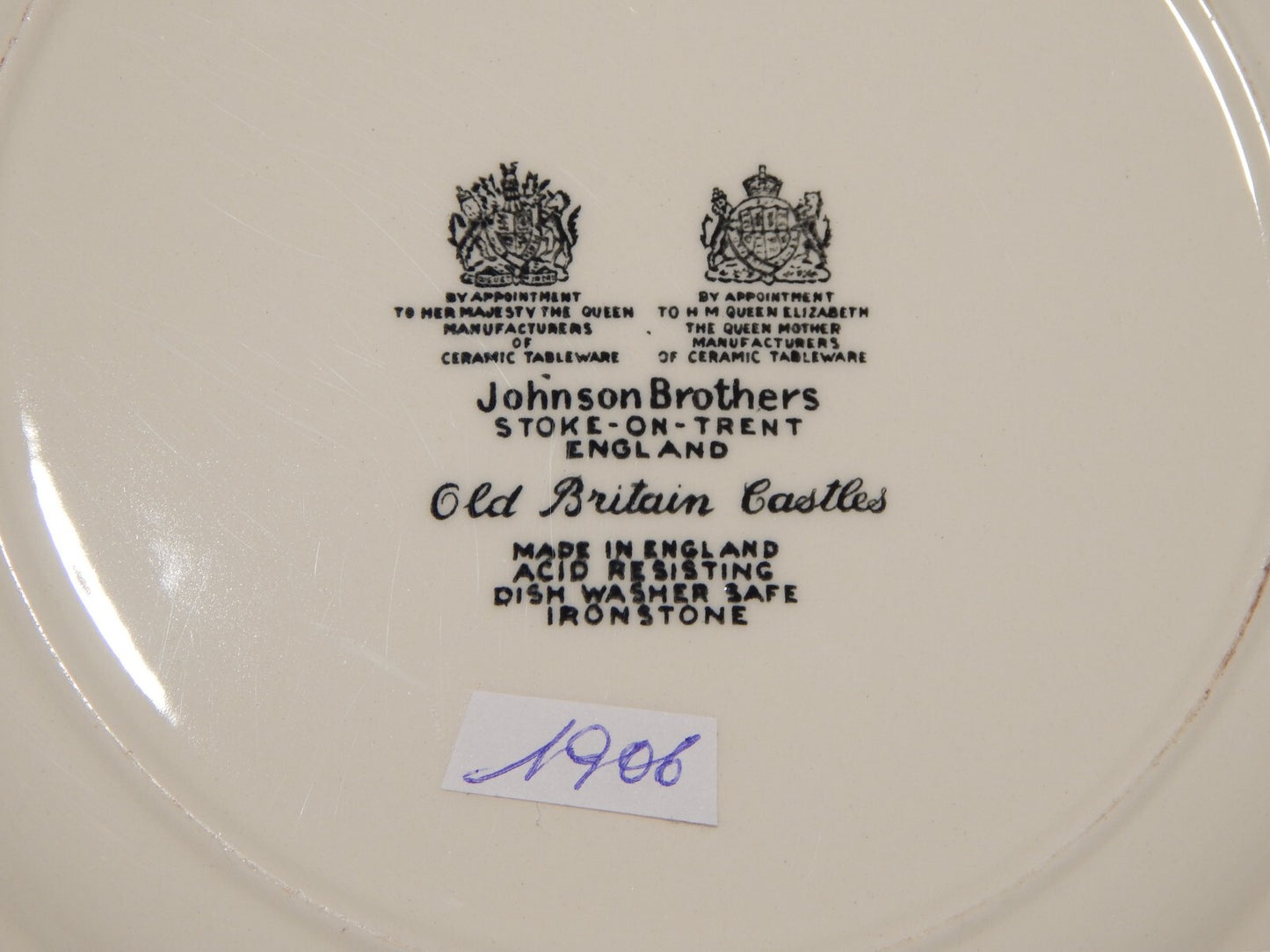 VINTAGE JOHNSON BROS OLD BRITAIN CASTLE BLU PIATTO PIANO PORCELLANA DIFETTO 1906