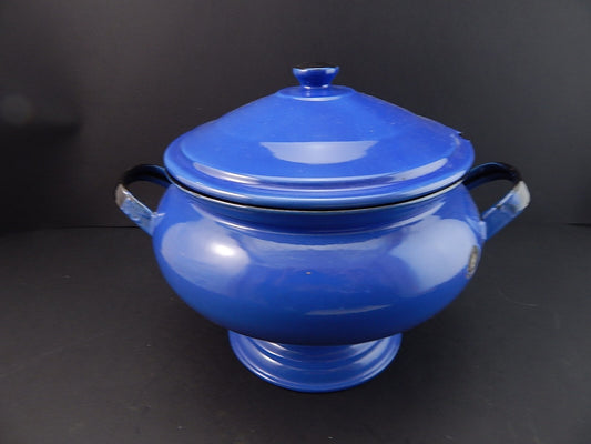 ANTICA RARA ZUPPIERA LATTA SMALTATA PORCELLANATA BLU COBALTO