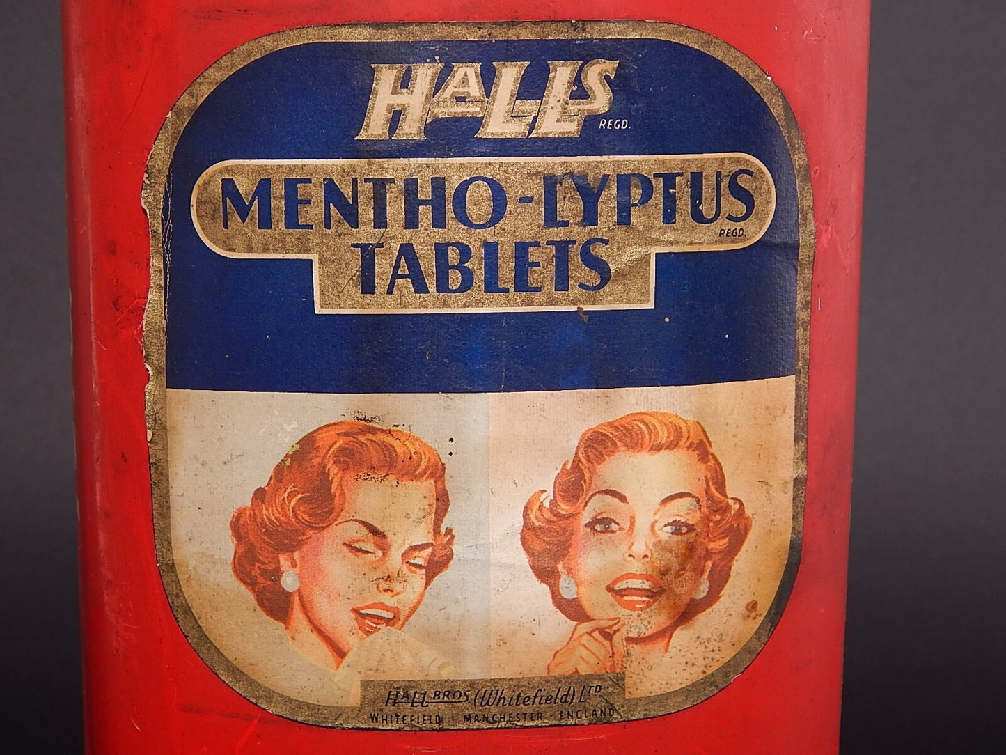 ANTICA RARA SCATOLA LATTA CARAMELLE HALLS MENTHO LYPTUS SWEET TABLETS