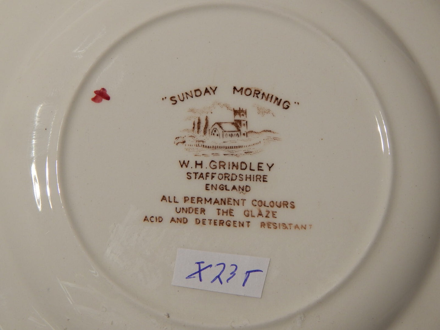 VINTAGE SERVIZIO 5 PIATTI DOLCE CERAMICA GRINDLEY STAMPA MANO SUNDAY MORNING