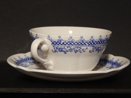 VINTAGE TAZZA BRODO CONSOMME' CERAMICA S.C.I. LAVENO DIAMONDSTONE BIANCO BLU