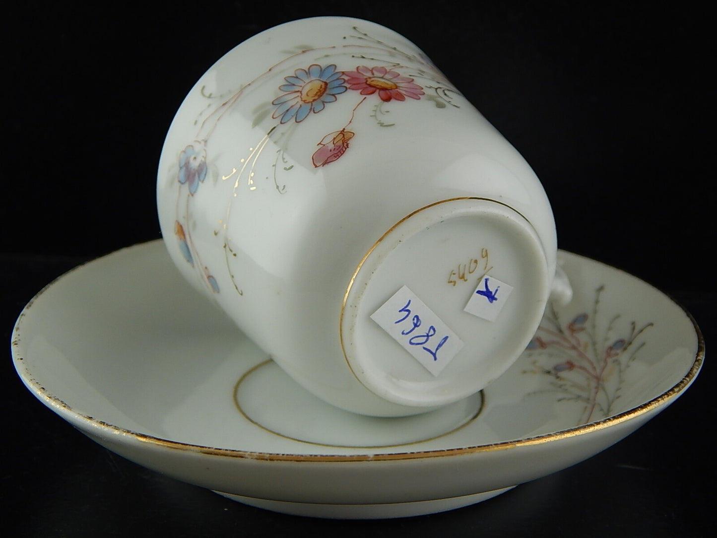 ANTICO SERVIZIO 6 TAZZINE PORCELLANA METÀ 800 DIPINTE A MANO COLLEZIONE AUTUNNO