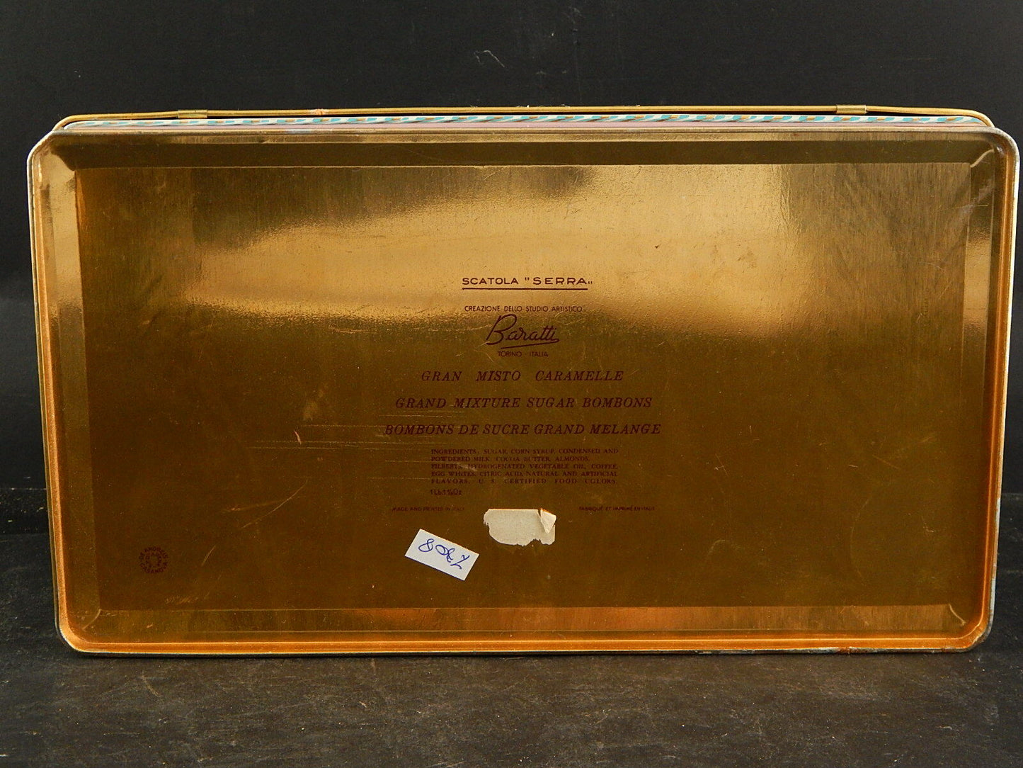 PUBBLICITARIO RARA VINTAGE SCATOLA LATTA SERRA STUDIO ARTISTICO BARATTI TORINO