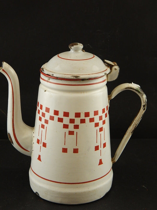 ANTICA FRANCIA CAFFETTIERA LATTA SMALTATA PORCELLANATA ROSSO COUNTRY COLLECTION