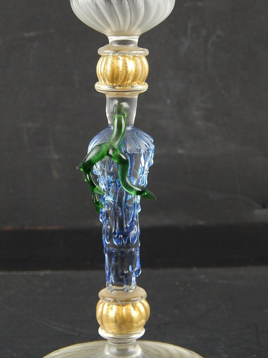 VINTAGE TIPETTO CALICE MURANO VETRO SOFFIATO RIGATO FIRMATO CORTELLA & BALLARIN
