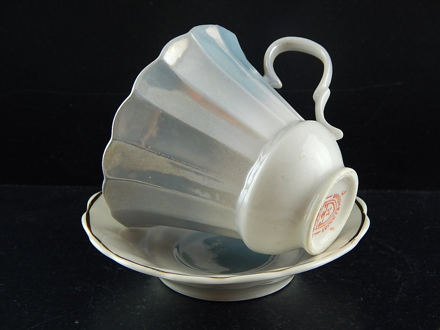 ANTICA ART DECO TAZZA PIATTO MANIFATTURA RUSSA DECORO AZZURRO SFUMATO COLLEZIONE