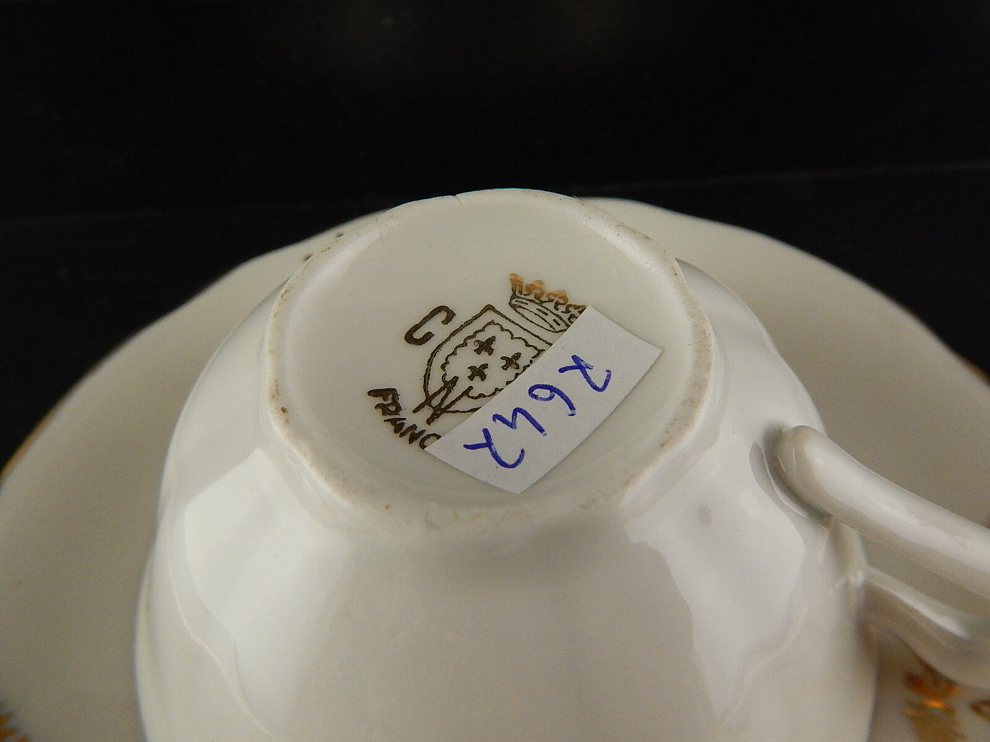 ANTICA TAZZA CAFFÈ PORCELLANA BIANCA ORO PORCELAINE COMPAGNIE NATIONALE DIFETTO