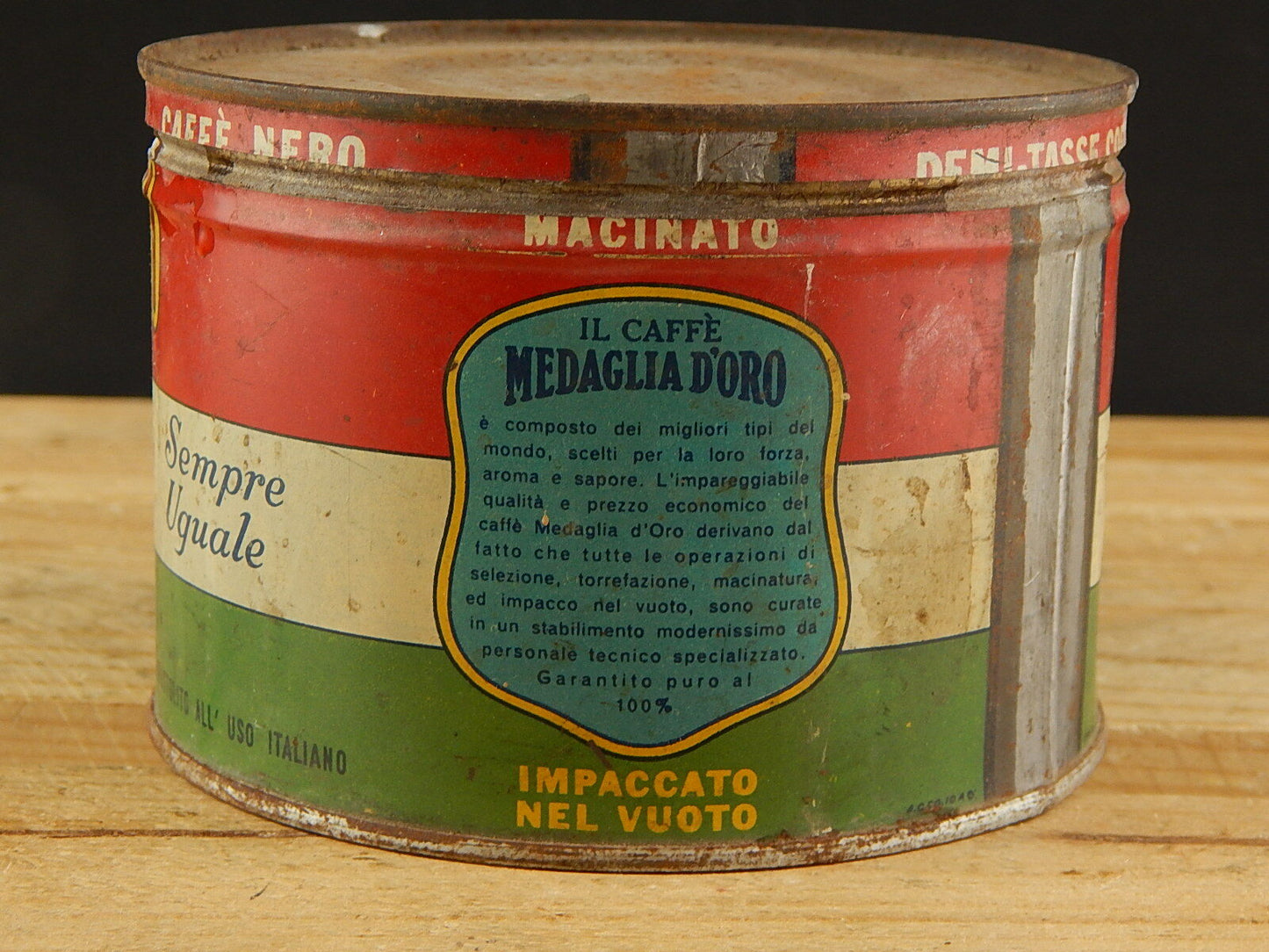 ANTICA RARA SCATOLA LATTA CON TRICOLORE CAFFE' NERO MEDAGLIA D'ORO COLLEZIONE