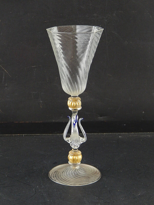 TIPETTO CALICE MURANO VETRO SOFFIATO RIGATO CIGNO FIRMATO CORTELLA & BALLARIN #