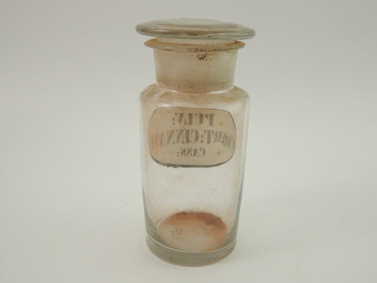 ANTICO VASO BARATTOLO VETRO SOFFIATO FARMACIA ETICHETTA PULV CORT CINNAM CASS