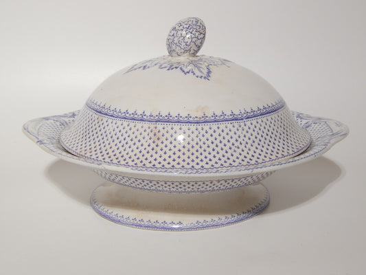 ANTICA LEGUMIERA CENTROTAVOLA CERAMICA INGLESE PRIMAVESI ERMINE BORDER VIOLA ##