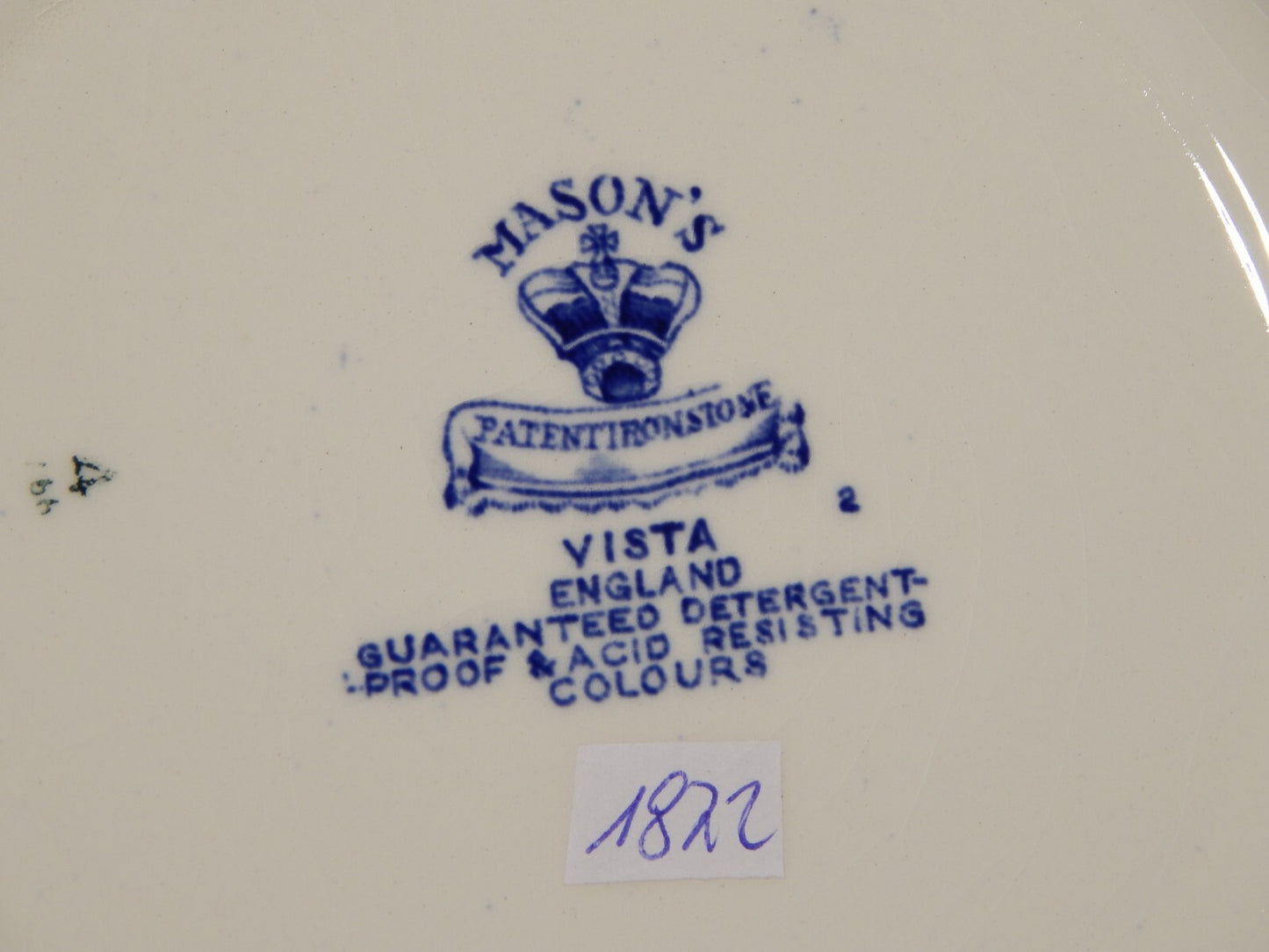 ANTICO PIATTO DESSERT CERAMICA INGLESE MASON’S DECORO VISTA BIANCO BLU CM 20