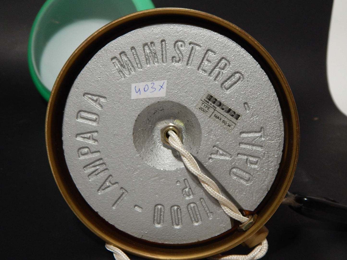 RETRO LAMPADA TAVOLO SCRIVANIA ART DECO MINISTERO PARALUME VETRO VERDE OPALINO