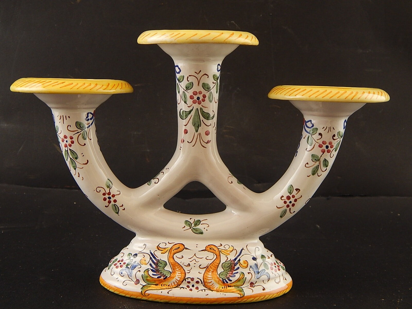 ANTICO CANDELIERE CANDELABRO CERAMICA MAIOLICHE DERUTA PERUGIA PRIMI ANNI 900