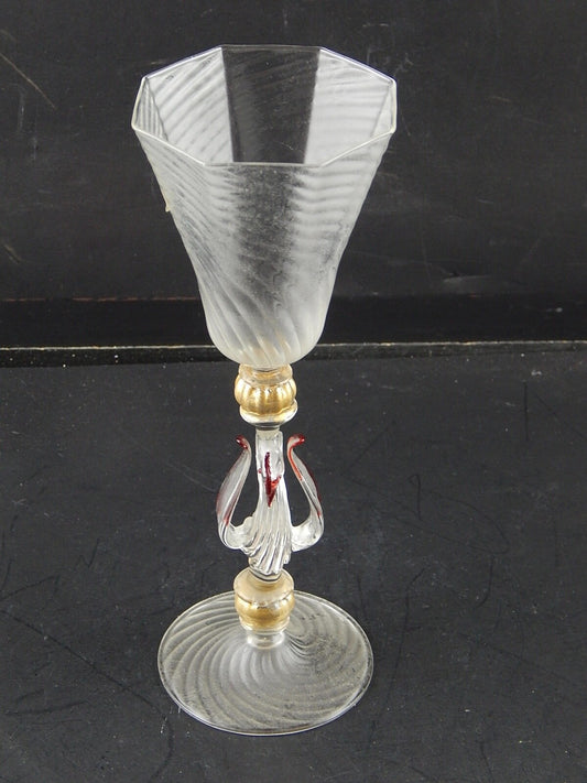 TIPETTO CALICE MURANO VETRO SOFFIATO RIGATO CIGNO FIRMATO CORTELLA & BALLARIN