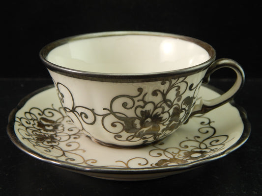 ANTICA TAZZINA CAFFE' PORCELLANA VERBANO LAVENO ART DECO DECORO ARGENTO