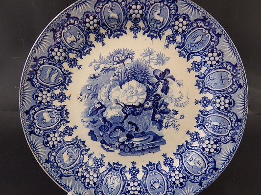 ANTICO RARO PIATTO PORCELLANA WEDGWOOD SEGNI ZODIACALI META' '800 BIANCO BLU #