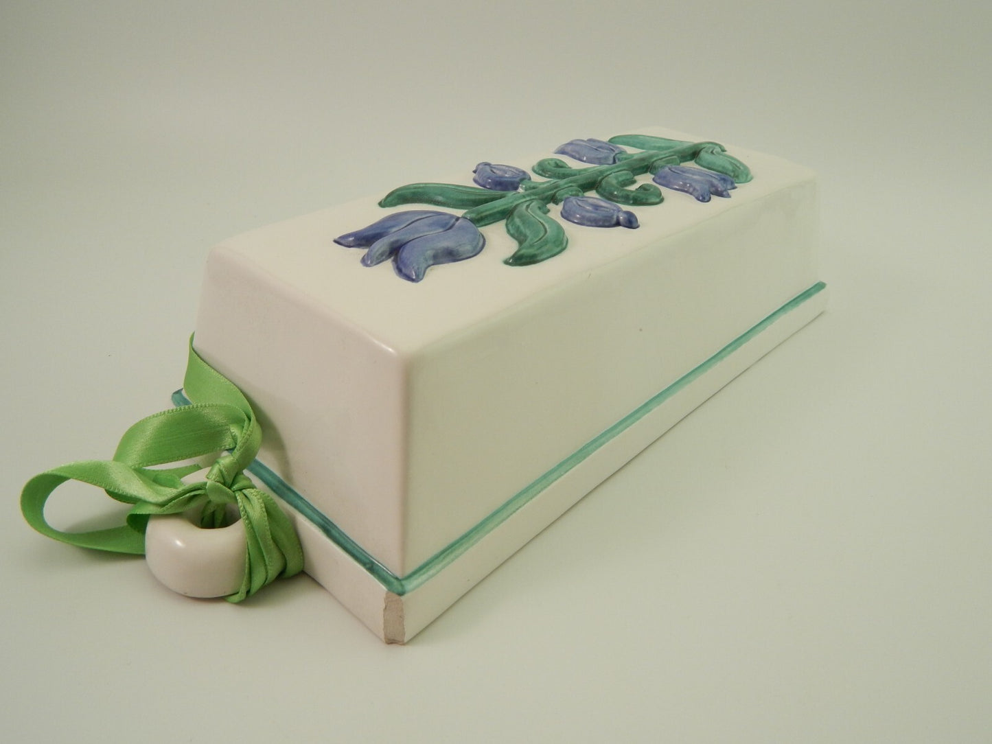 VINTAGE RARA FORMELLA CERAMICA TULIPANI AZZURRI DESIGNER LENE VECCHIA THUN