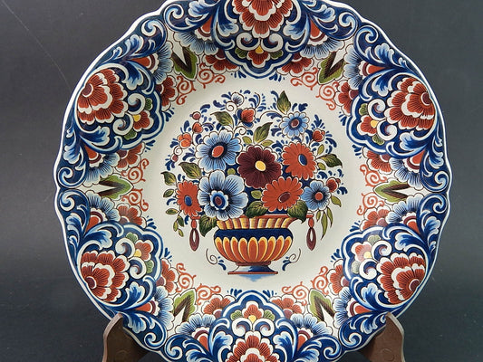 ANTICO PREZIOSO PIATTO IN CERAMICA POLICROMA COLLEZIONE OUD DELFT DIPINTO A MANO