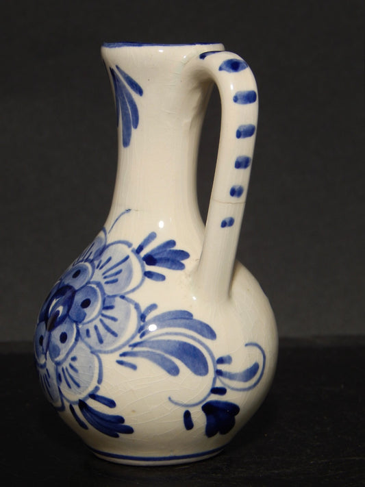 VINTAGE PICCOLO VASO ANFORA DELFT PORCELLANA DECORO A MANO FLOREALE BLU COBALTO