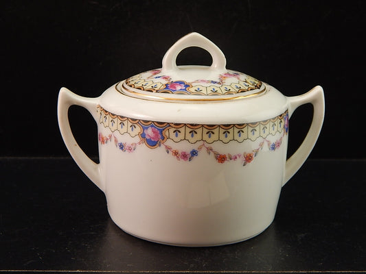 ANTICA ART DECO ZUCCHERIERA PORCELLANA BOEMA DECORO A GHIRLANDA DIFETTO