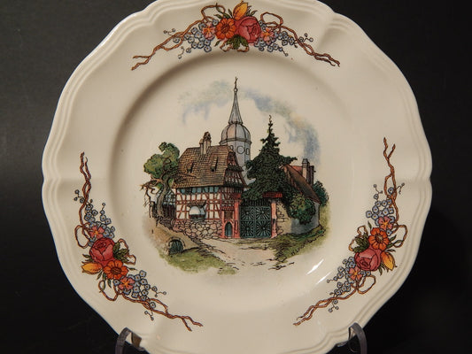 VINTAGE PIATTO DECORATIVO CERAMICA SARREGUEMINES OBERNAI PRIMA META' 900 #741