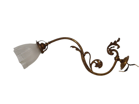 ANTICA ELEGANTE LIBERTY APPLIQUE LAMPADA PARETE OTTONE TULIP IN VETRO SATINATO