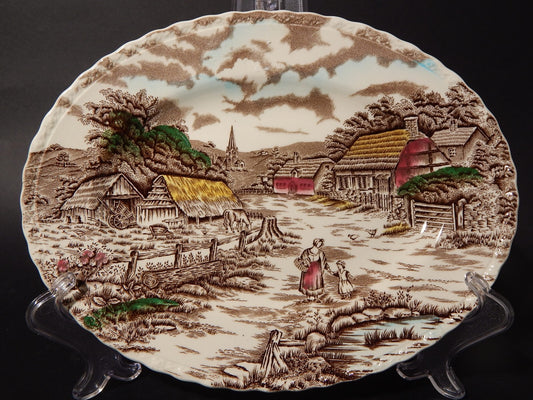 ANTICO VASSOIO CERAMICA INGLESE MYOTT DISEGNO RURAL SCENE STAMPA A MANO