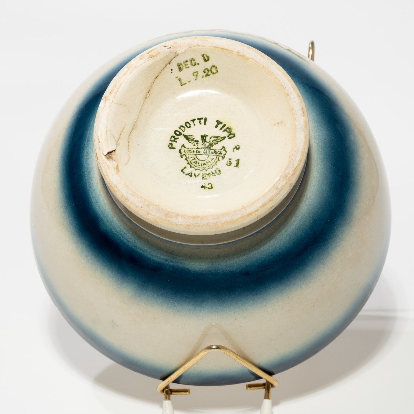 ARTE POVERA ANTICA SCODELLA TAZZA SOCIETA' CERAMICA ITALIANA LAVENO AEROGRAFO