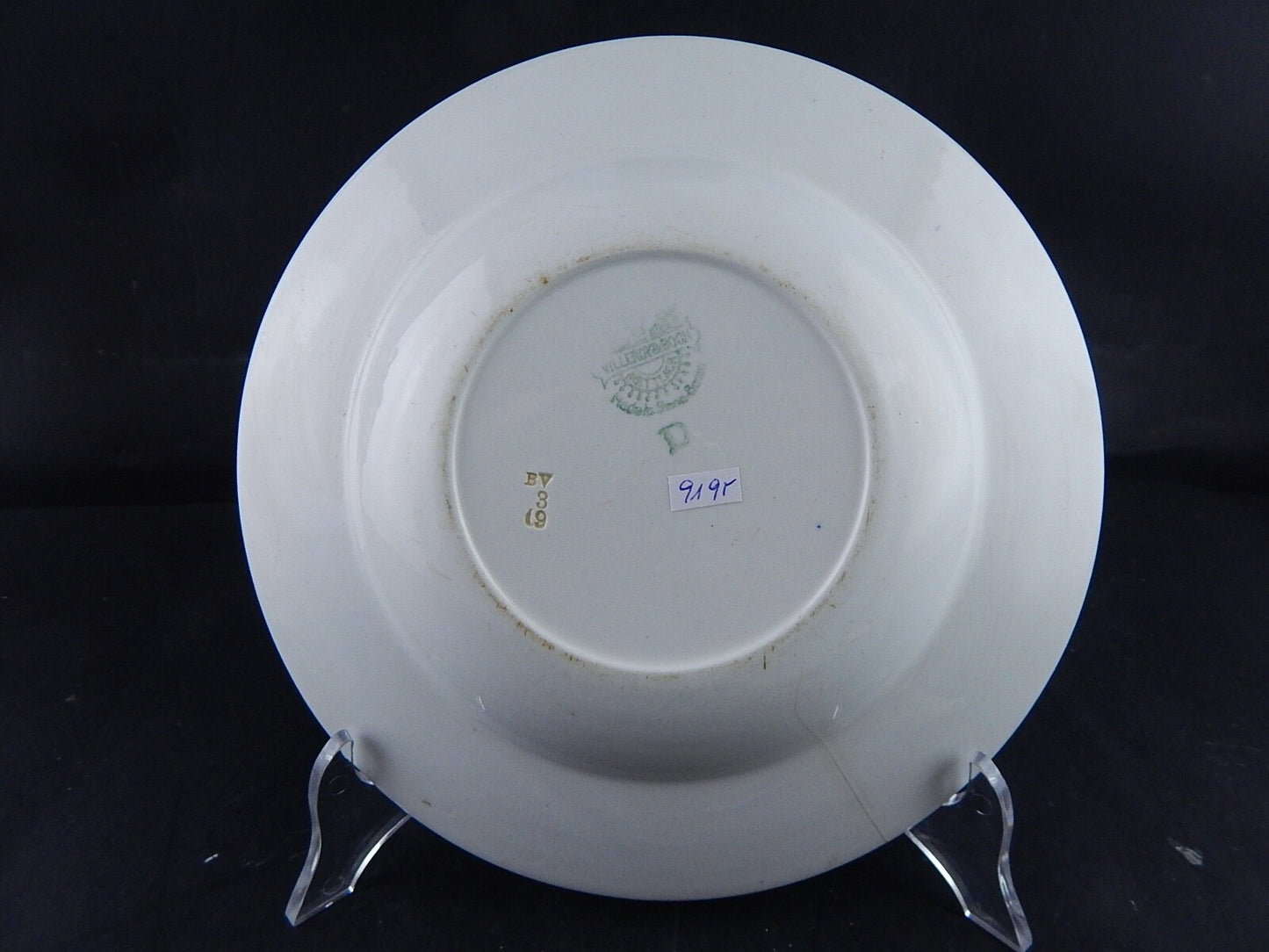 ANTICO ART DECO PIATTO FONDO VILLEROY&BOCH PORCELLANA BIANCA FIORI BLU #