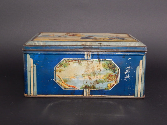 ANTICA RARA SCATOLA LATTA PUBBLICITARIA FLAN MARQUISE TOULON PARIS ANNI 30