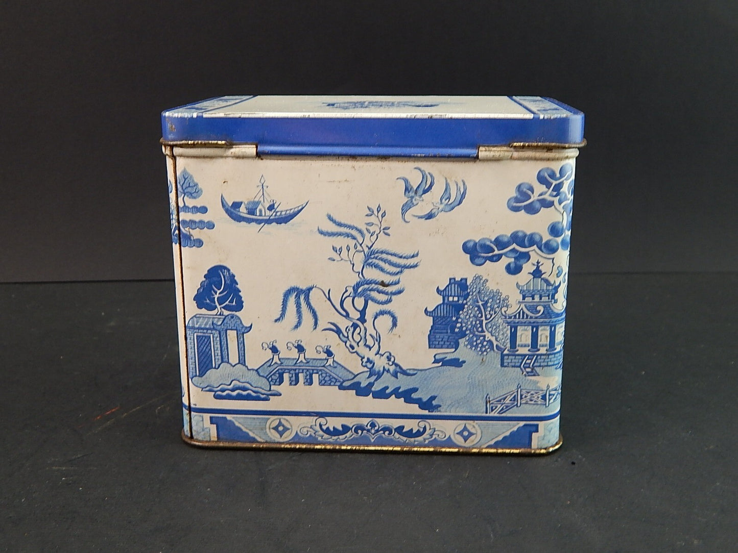COLLEZIONE ANTICA ORIGINALE SCATOLA LATTA TE' DECORO WILLOW BIANCA BLU