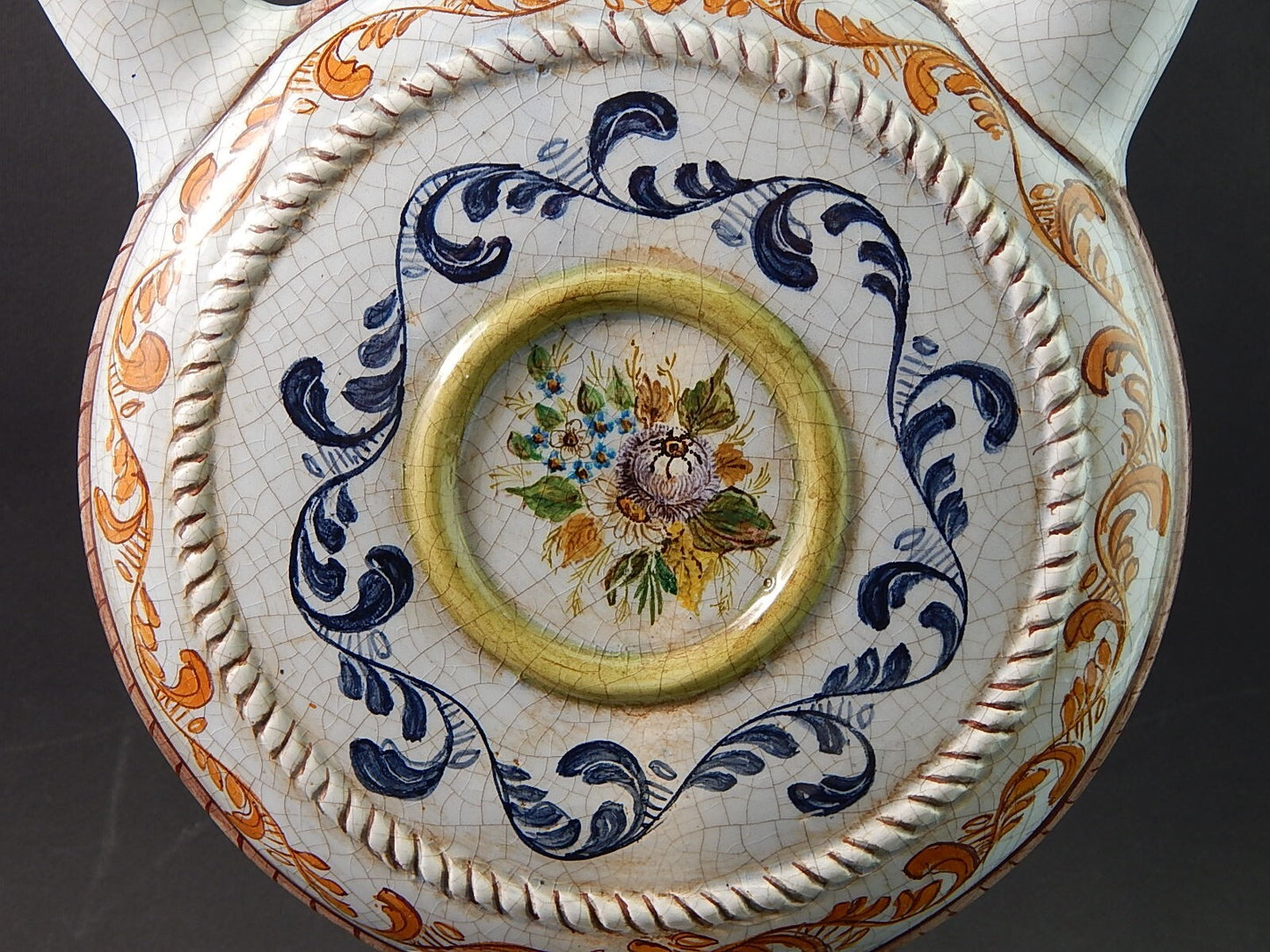 ANTICO RARISSIMO VASO TULIPANIERA CERAMICA MAIOLICA ITALIANA DIPINTO POLICROMO