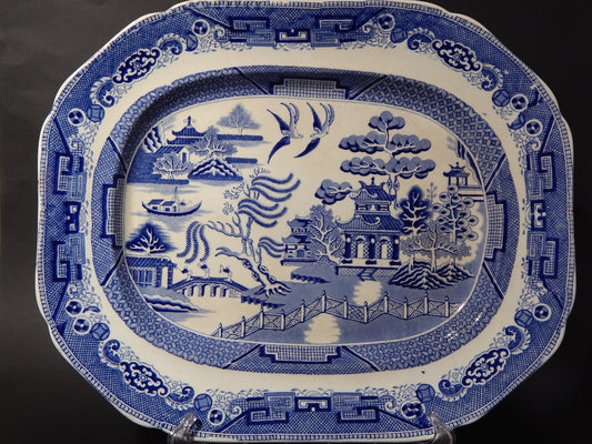 ANTICO VASSOIO CERAMICA TRANSFERWARE WILLOW BLU META' 800 IMPROVED STONE WARE