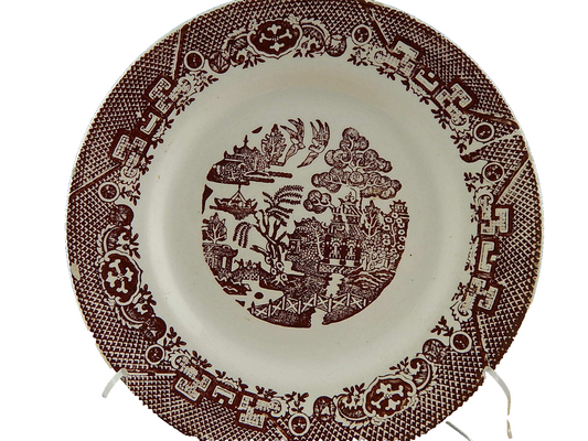 ANTICO PIATTO CERAMICA VEDOVA BESIO&FIGLIO MONDOVI' FINE 800 STAMPA MANO WILLOW