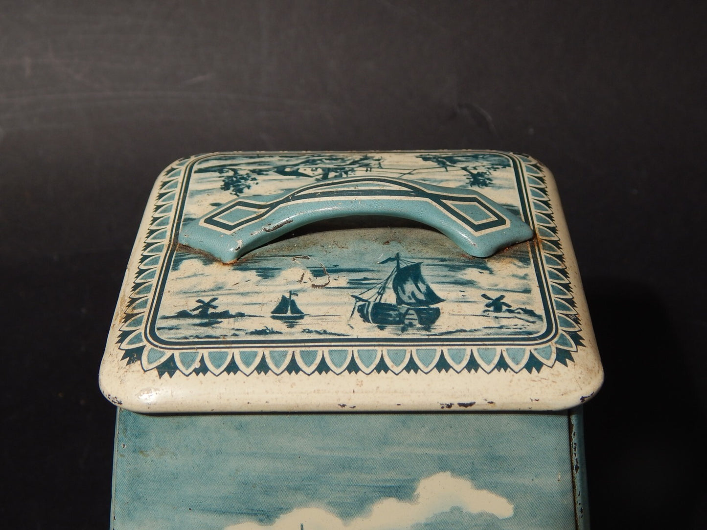 COLLEZIONE RETRO ORIGINALE RARA SCATOLA LATTA CON MARINA E MULINO A VENTO