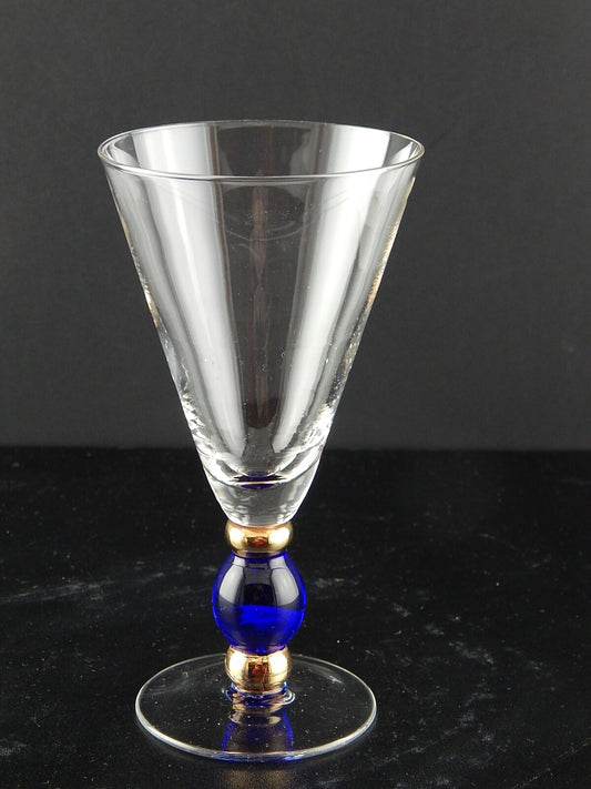 ANTICO ART DECO PREZIOSO CALICE VETRO SOFFIATO MURANO BLU COBALTO ORO