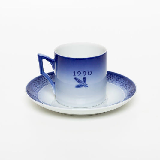 ROYAL COPENHAGEN PORCELLANA TAZZA DI NATALE 1990 ORIGINALE CON PIATTINO CM 7
