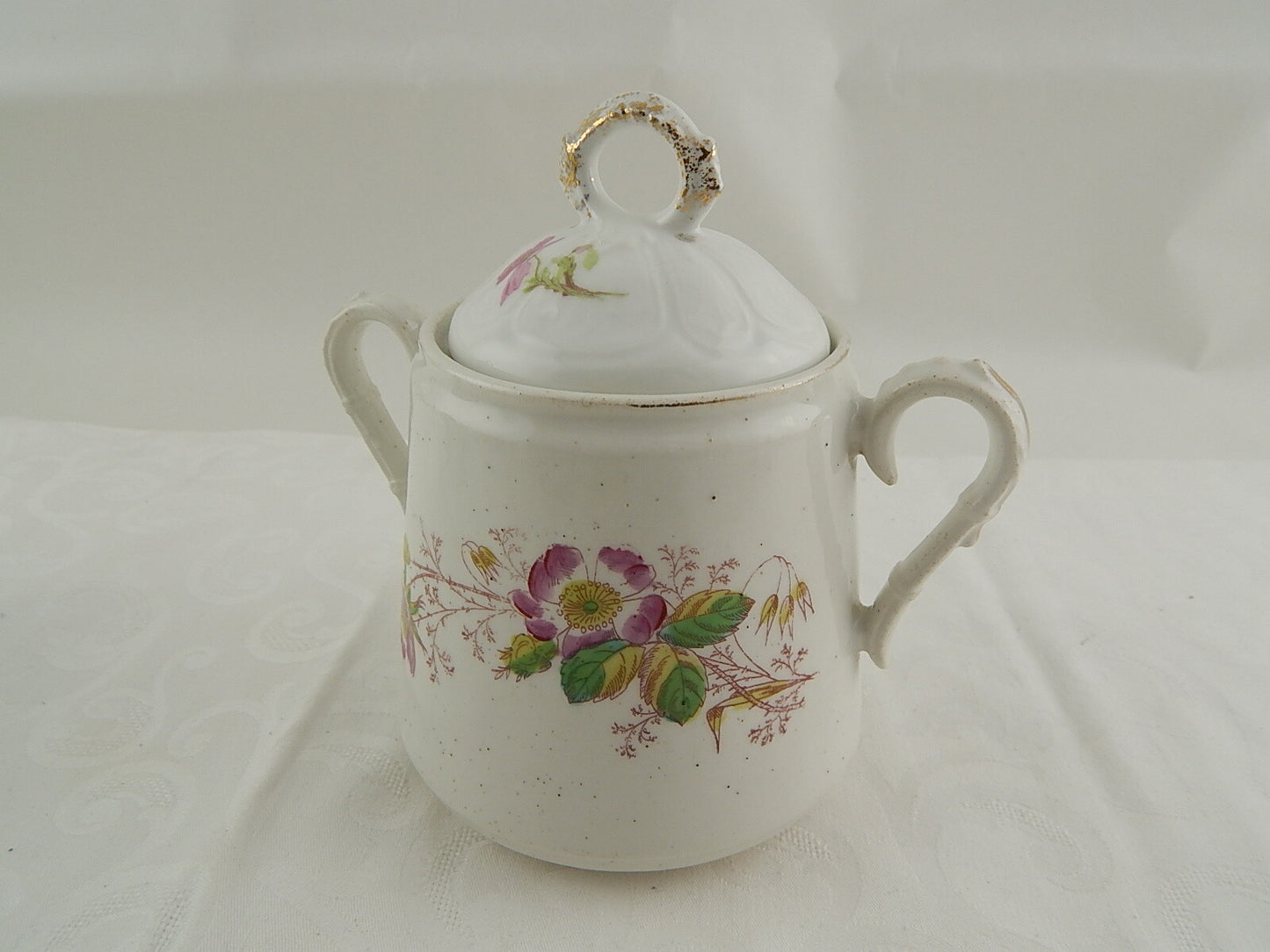 ANTICA RARA ZUCCHERIERA POTICHE CERAMICA MAIOLICA ROSA CANINA HANDMADE ITALY