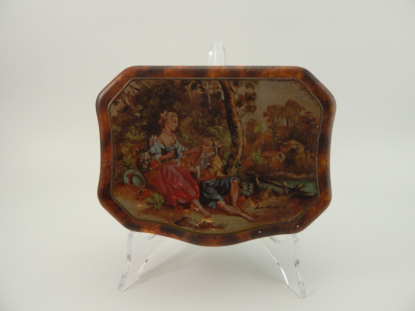 COLLEZIONE ANTICA ORIGINALE SCATOLA COFANETTO DI LATTA SCENA GALANTE