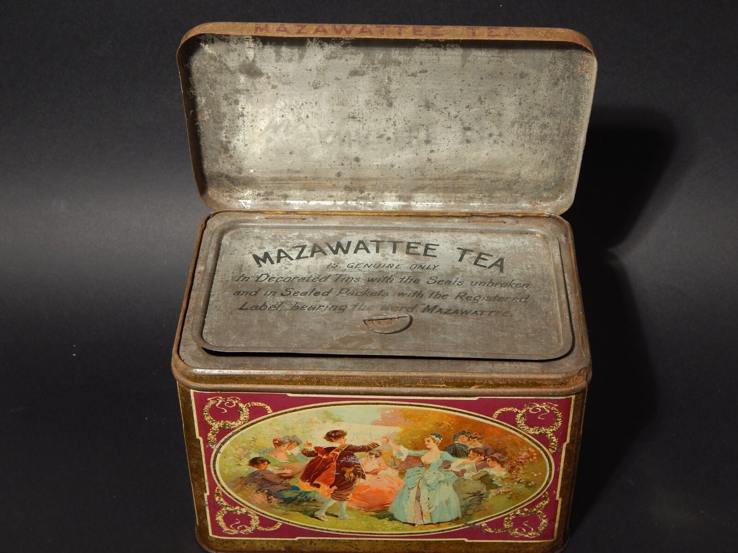 ANTICA RARA ORIGINALE SCATOLA LATTA INGLESE MAZAWATTEE TEA NEW CROSS LONDON