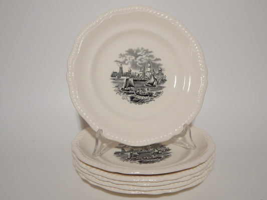 ANTICO SERVIZIO 6 PIATTI DESSERT SEMI PORCELLANA COPELAND SPODE PAESAGGIO MARINO