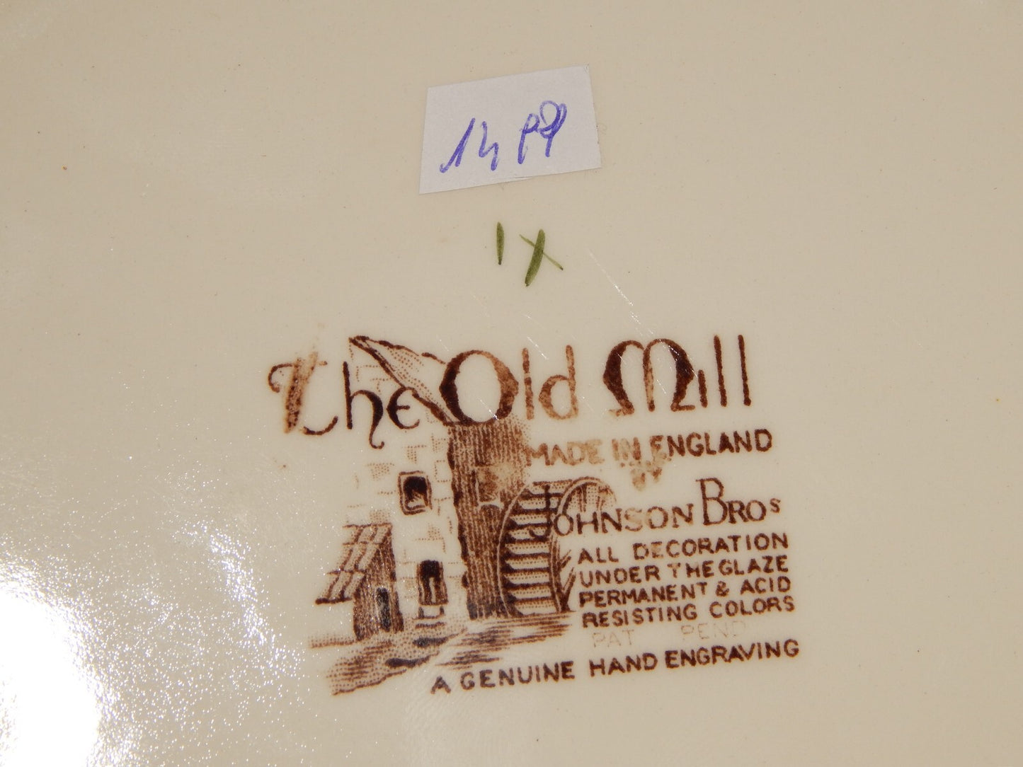 VINTAGE SET DESSERT 7 PIATTI PORCELLANA JOHNSON BROS THE OLD MILL INCISIONE MANO