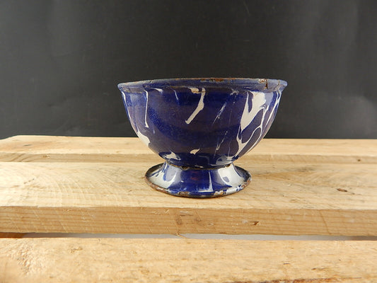 ANTICA SCODELLA CIOTOLA LATTA METALLO SMALTATA CAMOUFLAGE BLU COUNTRY CHIC