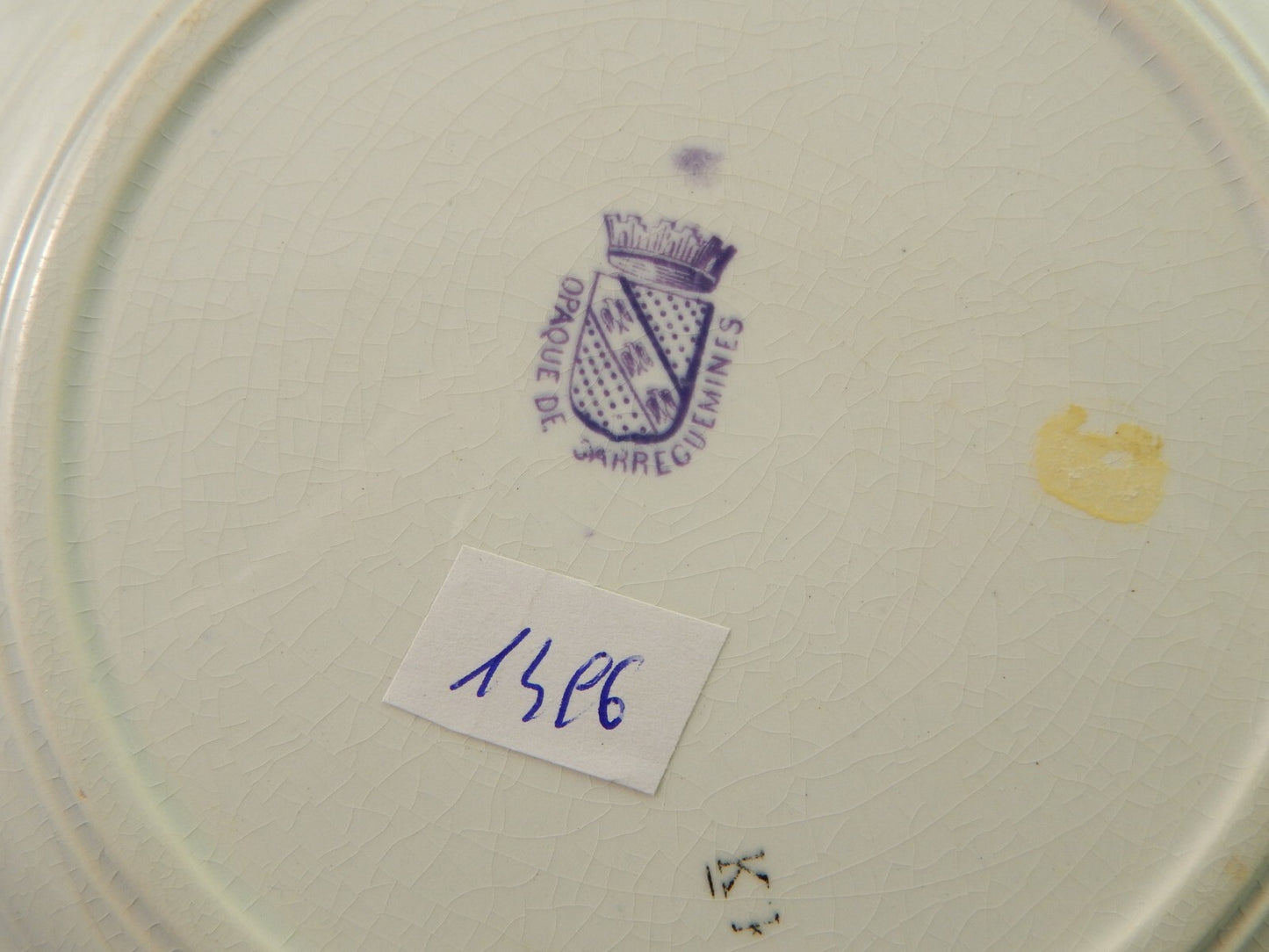 ANTICO PIATTO CERAMICA OPAQUE DE SARREGUEMINES 1800 COLLEZIONE INVENZIONI #1496