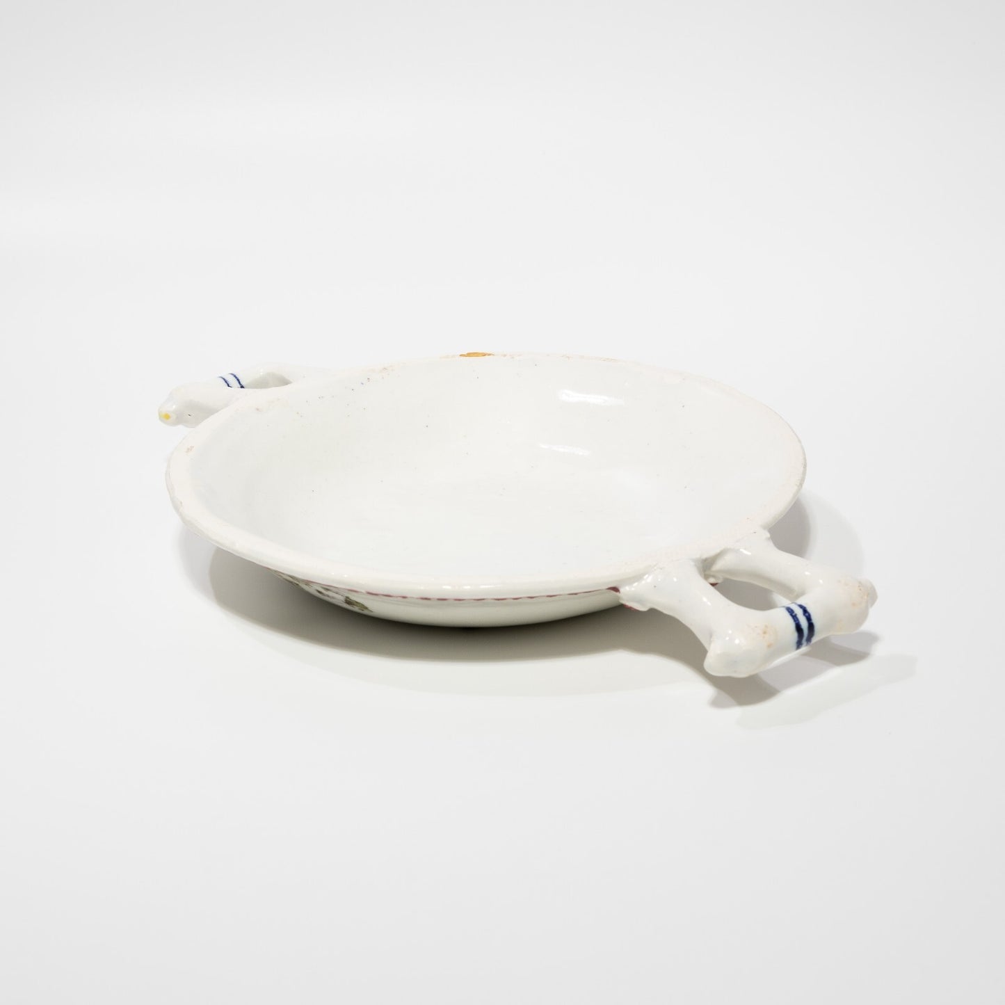 ANTICO RARISSIMO TEGAMINO CERAMICA MAIOLICA SMALTATA DECORO FLOREALE DIPINTO #