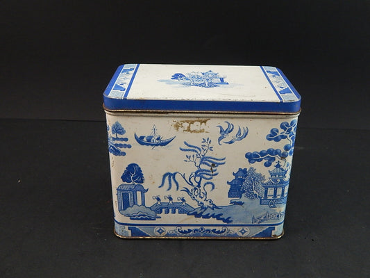 COLLEZIONE ANTICA ORIGINALE SCATOLA LATTA TE' DECORO WILLOW BIANCA BLU