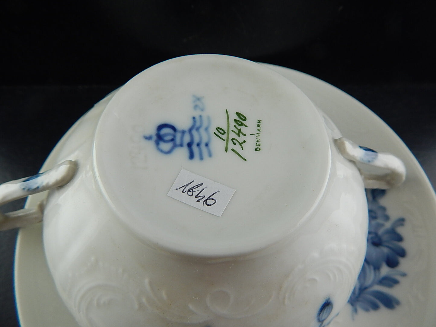 VINTAGE ROYAL COPENHAGEN PORCELLANA BOUILLON CUP JULIANE MARIE BLUE TAZZA BRODO